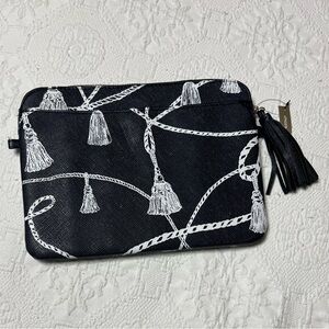 Chico's Navy Textured Clutch with Tassel